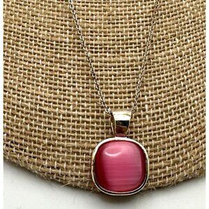 Sweet Roman Pink Cats Eye Bead Pendant Silver Tone Necklace Barbie PinkCore